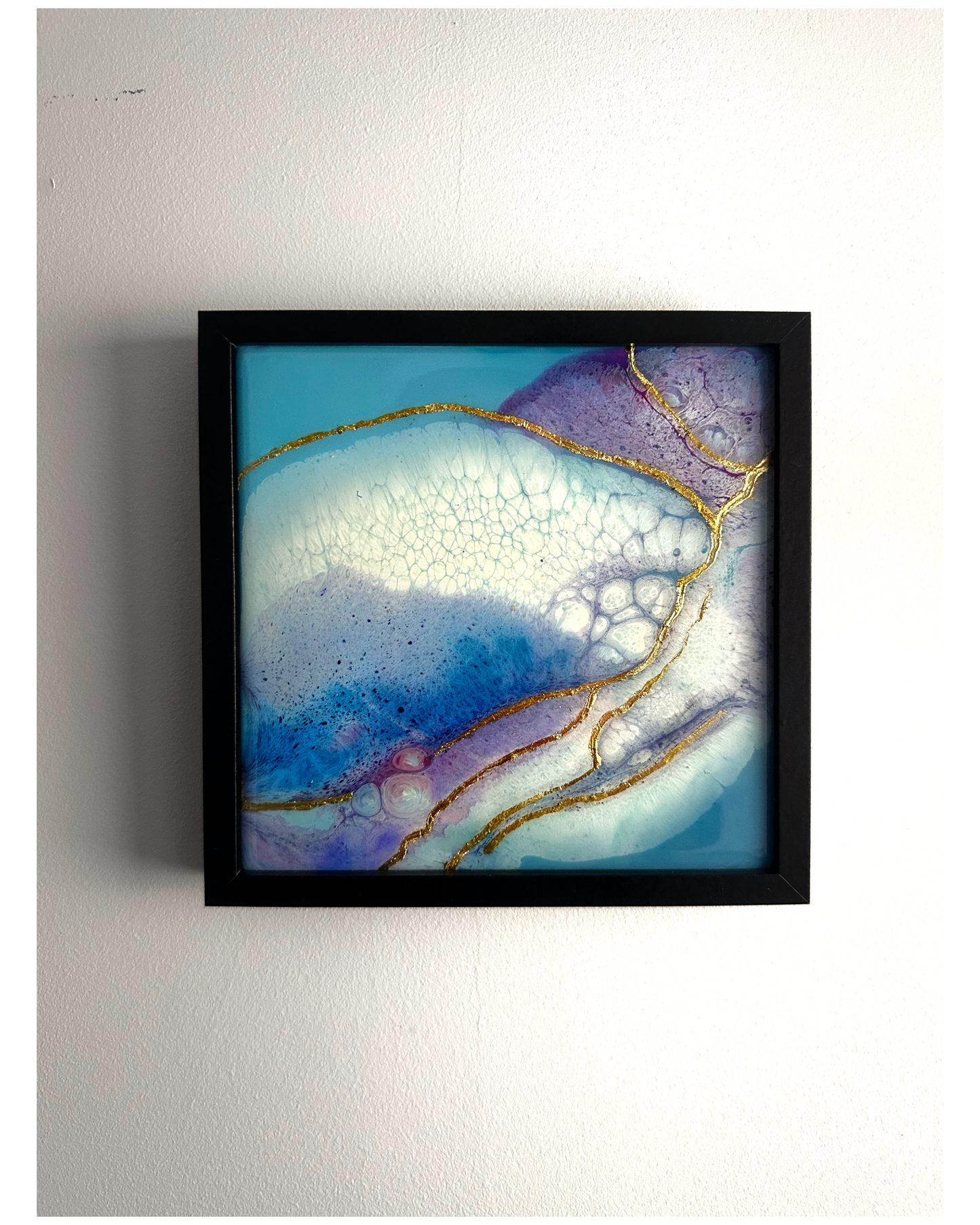 "Golden Currents II", Epoxy Resin Abstract Artwork Painted On Ceramic Tile